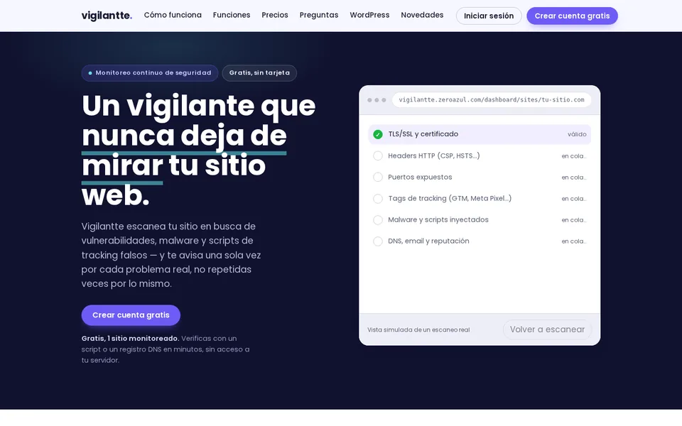 Captura del sitio de Vigilantte